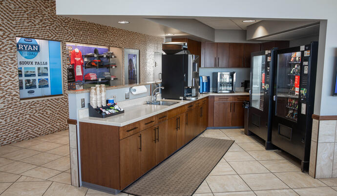 Maverick Air Center kitchenette, coffee station and vending machines