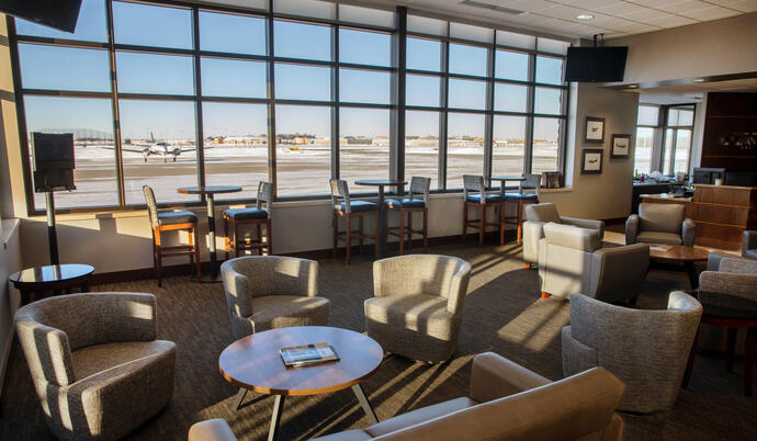 Maverick Air Center lobby with window looking out to the runway